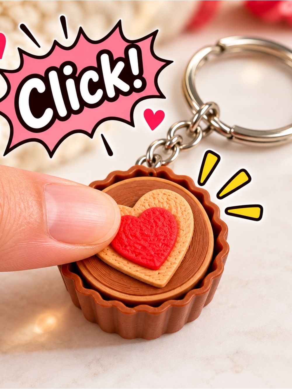 Heart Cookie Clicker Fidget Keychain Sensory Toy Charm